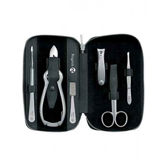 Niegeloh Solingen 6 Pieces XL Heavy Duty TopInox Surgical Stainless Steel German Mens Pedicure Set Grooming kit In Black Leather Case Handcrafted in Solingen Germany I Comes with Gift Box