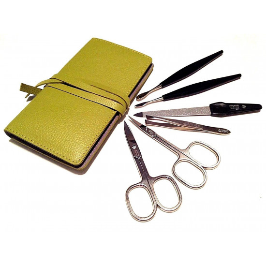 Niegeloh Solingen 6 Pieces Large German Manicure Set Nail Grooming Kit in Green Full Grain Leather Case Made in Solingen Germany (Green)