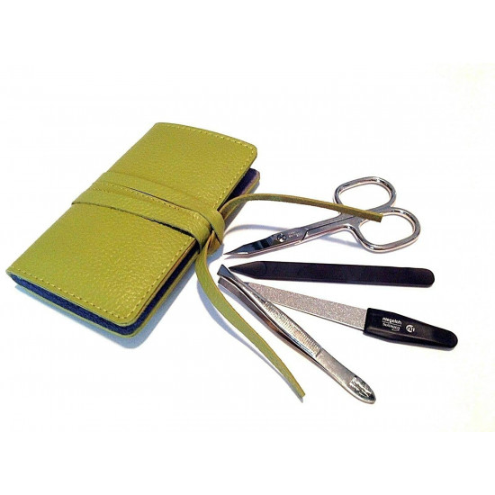 Niegeloh Solingen 4pcs German Luxurious Handcrafted Manicure Set Nail Grooming Kit in Full Grain Green Leather Case Made in Solingen Germany (Green)