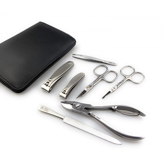 Niegeloh Solingen 7 pcs XL TopInox German Men's Nail Grooming Kit Manicure Pedicure Set In Black Leather Case Made in Solingen Germany. Niegeloh Solingen 7 pcs XL TopInox German Men's Nail Grooming Kit Manicure Pedicure Set In Black Leather Case Made in Solingen Germany.