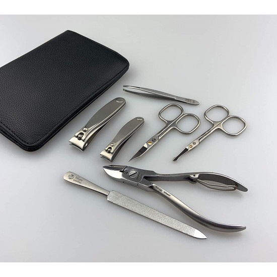 Niegeloh Solingen 7 pcs XL TopInox German Men's Nail Grooming Kit Manicure Pedicure Set In Black Leather Case Made in Solingen Germany. Niegeloh Solingen 7 pcs XL TopInox German Men's Nail Grooming Kit Manicure Pedicure Set In Black Leather Case Made in Solingen Germany.