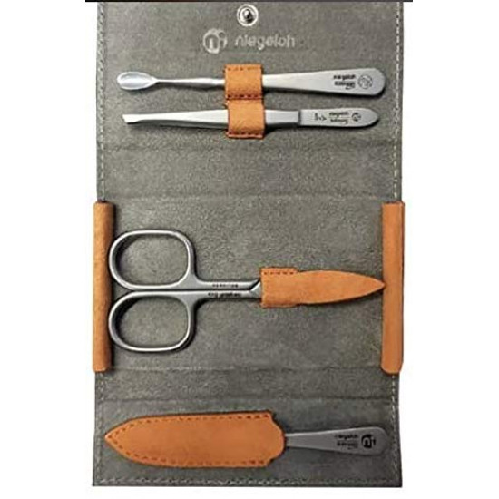 Niegeloh Solingen 4 pcs Luxuries TopInox Surgical Stainless Steel German Manicure Set Grooming kit In Suede Leather Case Made in Solingen Germany