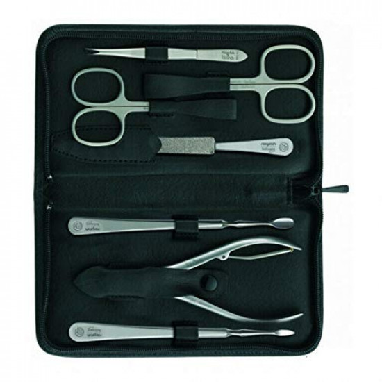 Niegeloh Solingen - XL 7 Pieces TopInox Premium Surgical Stainless Steel German Men/Women Manicure Set Grooming Kit In Premium Black Leather Case Made in Solingen Germany I In Gift Box