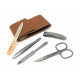 Solingen 4 Pieces TopInox Surgical Stainless Steel German Men Manicure Set Grooming Kit In Durable Brown Cowhide Leather Case Plus BONUS: SHPITSER Crystal Glass Nail File