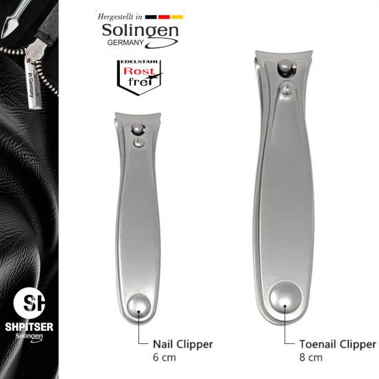 Shpitser Solingen 2 Pieces Luxuries TopInox Surgical Stainless Steel German Manicure Pedicure Clipper Set Grooming kit In Black Full Grain Leather Case Made in Solingen Germany