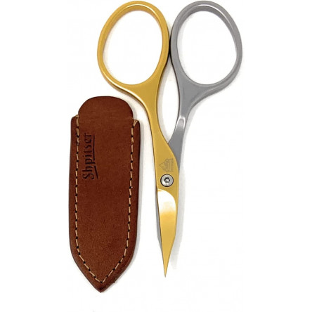 Erbe Professional Self Sharpened Stainless Steel Titanium Gold Combination Nail and Cuticle Scissors - Made in Solingen Germany | Packed with Shpitser Leather Case