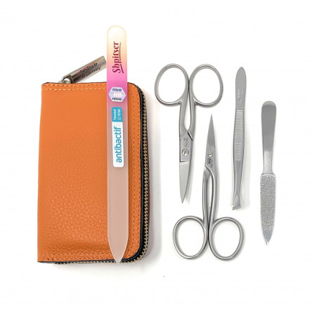 Erbe Solingen 4 pcs Surgical Stainless Steel German Manicure Set Grooming Kit In Luxury Genuine Leather Case Made in Solingen Germany With BONUS: SHPITSER Crystal glass Nail File