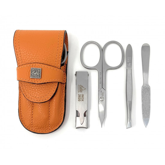 Erbe Solingen 4 pcs Surgical Stainless Steel German Manicure Set Grooming Kit In Luxury Genuine Leather Case Made in Solingen Germany With BONUS: SHPITSER Crystal glass Nail File