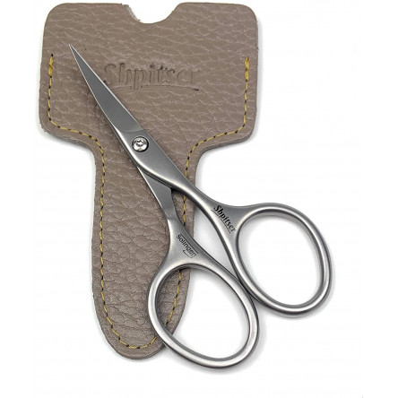 Curved Stainless Steel Professional Manicure Nail Scissors Packed with Shpitser Full Grain Leather Case  Gray