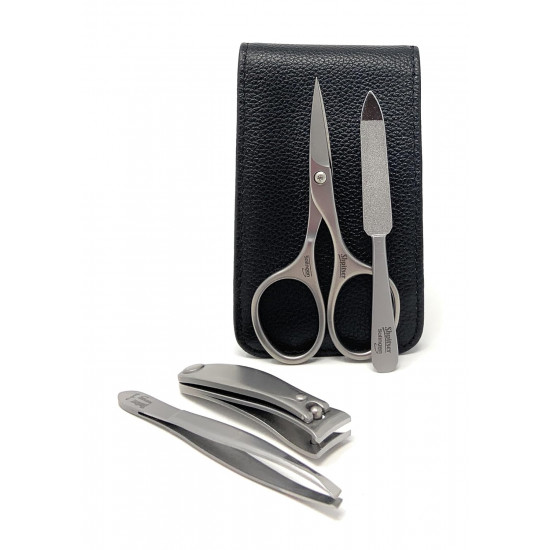 Shpitser Manicure and Pedicure Set of 4 Surgical Stainless Steel Instruments, Made in Solingen, Germany, Luxury Topinox Grooming Kit In Full Grain Nappa Leather Case 