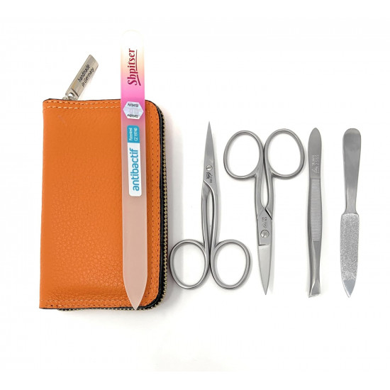 Erbe Solingen 4 pcs Surgical Stainless Steel German Manicure Set Grooming Kit In Luxury Genuine Leather Case Made in Solingen Germany With BONUS: SHPITSER Crystal glass Nail File