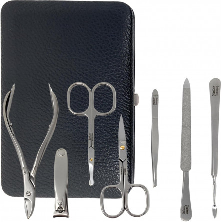 SHPITSER Professional 7pc TopInox Surgical Stainless Steel Tools Manicure Pedicure Set in Genuine Durable Leather Case Handmade in Solingen Germany for Nail and Cuticle and Nose Care