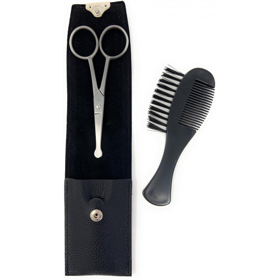 Professional Nose & Ear Scissors and comb set - Stainless Steel Rounded Tip Scissors for Eyebrow, Nose Hair, Mustache, and Beard Grooming Kit - Made in Solingen Germany