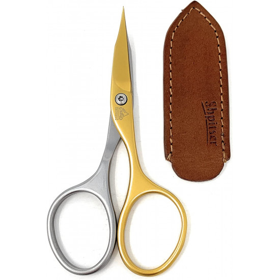 Erbe Professional Self Sharpened Stainless Steel Titanium Gold Combination Nail and Cuticle Scissors - Made in Solingen Germany | Packed with Shpitser Leather Case