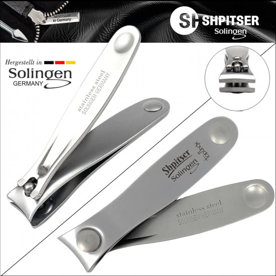 Shpitser Manicure and Pedicure Nail Clipper, German Stainless Steel, Handcrafted in Solingen Germany, Small, 6cm, Genuine Leather Case 