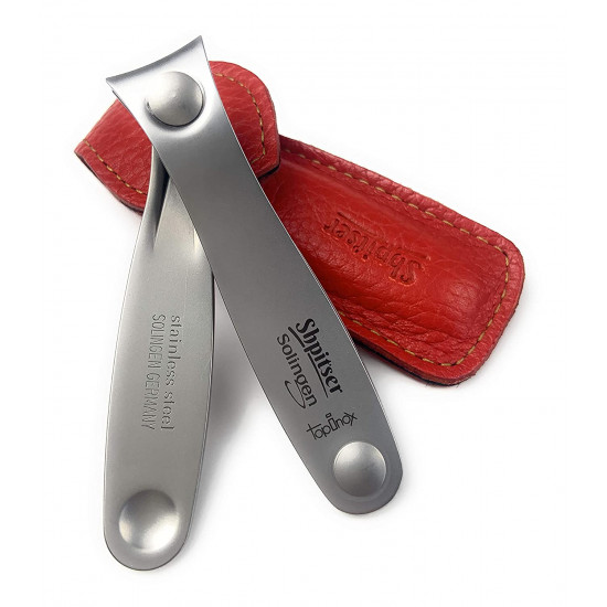 Shpitser Solingen TopInox Nail Clipper  Stainless Steel Cutter German Nail Trimmer. Packed with Genuine Leather Case (Novo Red 8cm Toenail Clipper)