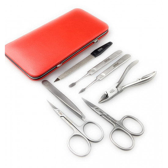 Solingen Professional XL Manicure Pedicure Kit - Portable Travel Surgical Stainless Steel Nail Grooming kit for Men and Women - Made in Solingen Germany| 7 Pieces Packed with Leather Case (Red) Solingen Professional XL Manicure Pedicure Kit - Portable Travel Surgical Stainless Steel Nail Grooming kit for Men and Women - Made in Solingen Germany| 7 Pieces Packed with Leather Case (Red)