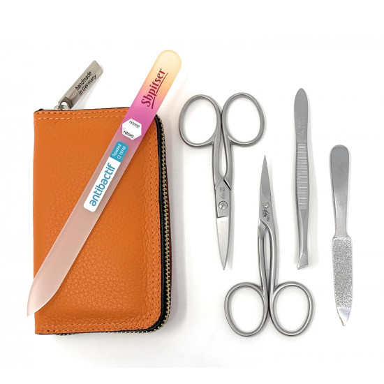 Erbe Solingen 4 pcs Surgical Stainless Steel German Manicure Set Grooming Kit In Luxury Genuine Leather Case Made in Solingen Germany With BONUS: SHPITSER Crystal glass Nail File