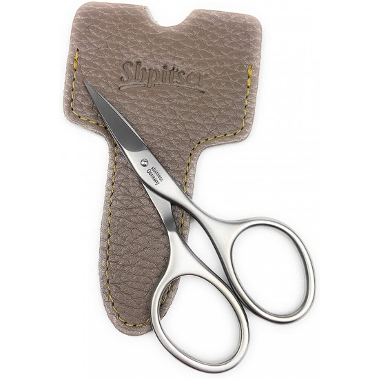 Curved Stainless Steel Professional Manicure Nail Scissors Packed with Shpitser Full Grain Leather Case  Gray