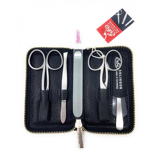 Erbe Solingen 4 pcs Surgical Stainless Steel German Manicure Set Grooming Kit In Luxury Genuine Leather Case Made in Solingen Germany With BONUS: SHPITSER Crystal glass Nail File