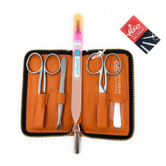 Erbe Solingen 4 pcs Surgical Stainless Steel German Manicure Set Grooming Kit In Luxury Genuine Leather Case Made in Solingen Germany With BONUS: SHPITSER Crystal glass Nail File