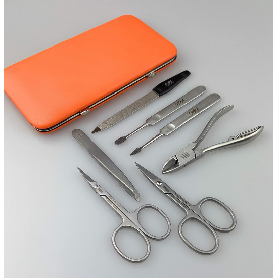 Solingen Professional XL Manicure Pedicure Kit - Portable Travel Surgical Stainless Steel Nail Grooming kit for Men and Women - Made in Solingen Germany| 7 Pieces Packed with Leather Case (Orange) Solingen Professional XL Manicure Pedicure Kit - Portable Travel Surgical Stainless Steel Nail Grooming kit for Men and Women - Made in Solingen Germany| 7 Pieces Packed with Leather Case (Orange)