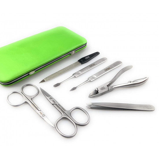 Solingen Professional XL Manicure Pedicure Kit - Portable Travel Surgical Stainless Steel Nail Grooming kit for Men and Women - Made in Solingen Germany| 7 Pieces Packed with Leather Case (Green) Solingen Professional XL Manicure Pedicure Kit - Portable Travel Surgical Stainless Steel Nail Grooming kit for Men and Women - Made in Solingen Germany| 7 Pieces Packed with Leather Case (Green)