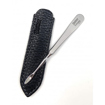  9cm  Surgical Stainless Steel Nail Cleaner German Manicure Pedicure tool in Durable Full Grain Genuine Leather Case  Dark