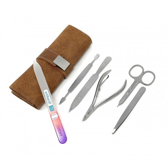 Professional Erbe Solingen Surgical Stainless Steel German Men Women Manicure Luxury Set Grooming Kit In Durable Genuine Leather Case Plus BONUS: SHPITSER Crystal Glass Nail File