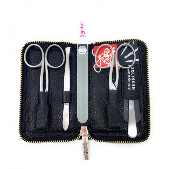 Erbe Solingen 4 pcs Surgical Stainless Steel German Manicure Set Grooming Kit In Luxury Genuine Leather Case Made in Solingen Germany With BONUS: SHPITSER Crystal glass Nail File