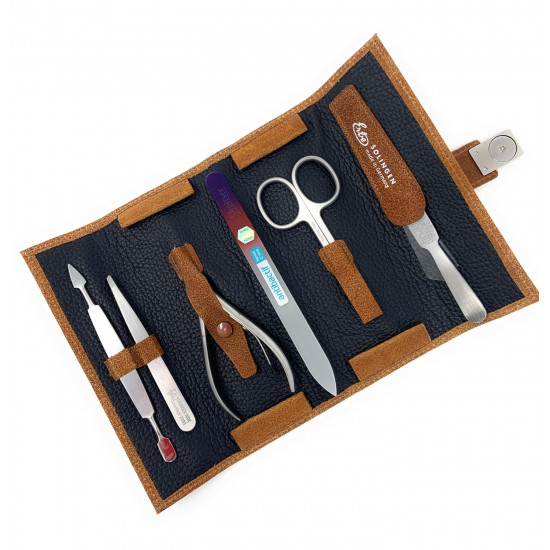 Professional Erbe Solingen Surgical Stainless Steel German Men Women Manicure Luxury Set Grooming Kit In Durable Genuine Leather Case Plus BONUS: SHPITSER Crystal Glass Nail File