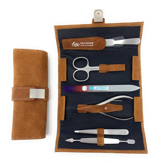 Professional Erbe Solingen Surgical Stainless Steel German Men Women Manicure Luxury Set Grooming Kit In Durable Genuine Leather Case Plus BONUS: SHPITSER Crystal Glass Nail File