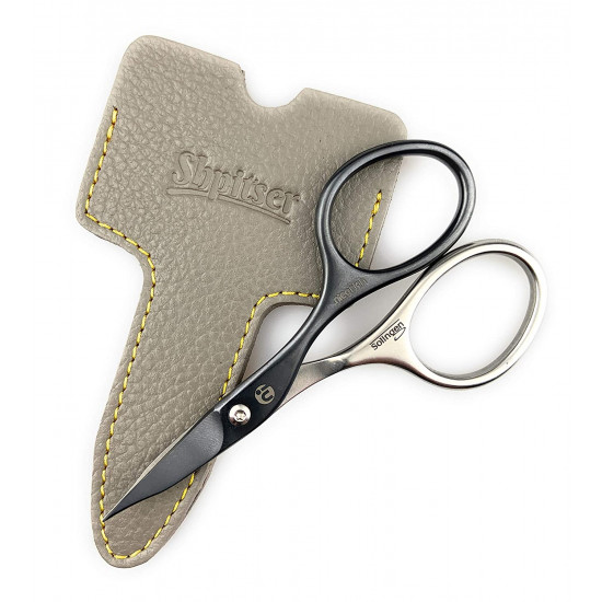 Niegeloh Solingen Professional Stainless Steel Titanium Black Self Sharpened Combination Nail and Cuticle Scissors - Made in Solingen Germany | Packed with Shpitser Leather Case
