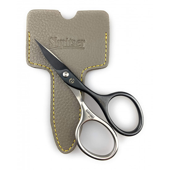 Curved Stainless Steel Professional Manicure Nail Scissors Packed with Shpitser Full Grain Leather Case  Gray