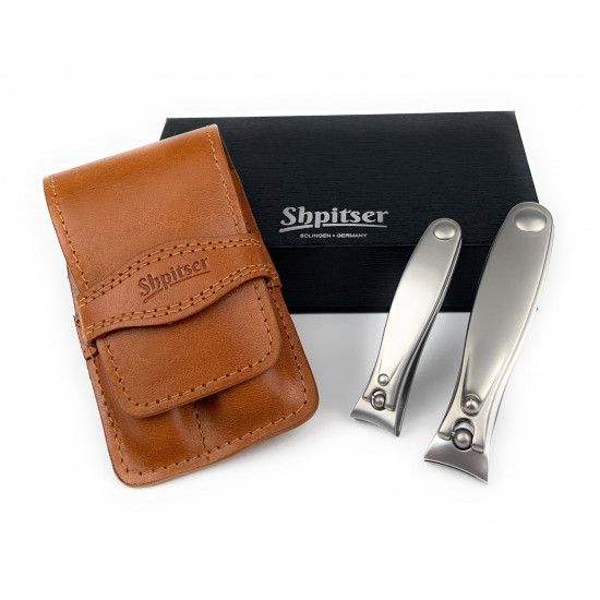 Shpitser Solingen 2 Pieces Luxuries TopInox Surgical Stainless Steel German Mens Hand Sharpened Manicure Pedicure Clipper Set Grooming kit In Italian Leather Case Made in Solingen Germany