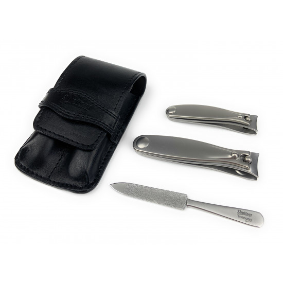 Shpitser Solingen Luxuries TopInox Surgical Stainless Steel German Hand Sharpened Manicure Pedicure Travel Set Grooming kit In Italian Leather Case Made in Solingen Germany (Black)