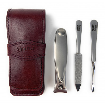 Shpitser Solingen Luxuries TopInox Surgical Stainless Steel German Hand Sharpened Manicure Pedicure Travel Set Grooming kit In Italian Leather Case Made in Solingen Germany (Burgundy)