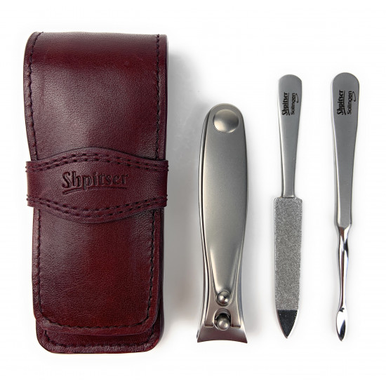 Shpitser Solingen Luxuries TopInox Surgical Stainless Steel German Hand Sharpened Manicure Pedicure Travel Set Grooming kit In Italian Leather Case Made in Solingen Germany (Burgundy)