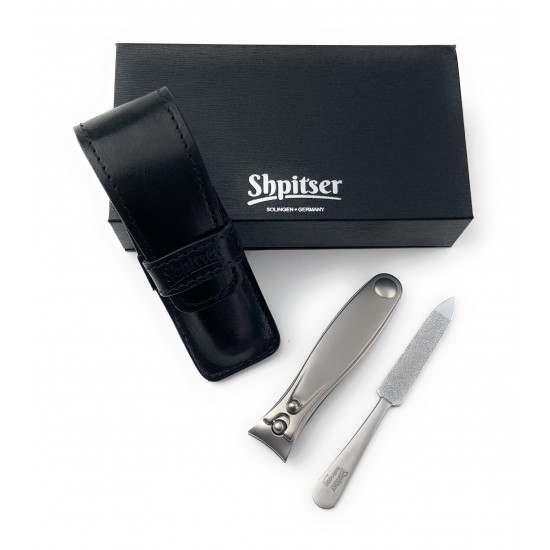 Shpitser Solingen 2 Pieces Luxuries TopInox Surgical Stainless Steel German Men's Hand Sharpened Manicure Pedicure Clipper Set Grooming kit In Italian Leather Case Made in Solingen Germany