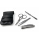 Shpitser Solingen 4 pcs Luxuries TopInox Surgical Stainless Steel German Manicure Set Grooming kit In Full Grain Nappa Leather Case Made in Solingen Germany (Black)