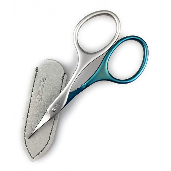 Niegeloh Solingen Extra Pointed Cuticle Tower Point Inox Style Titanium Blue Self Sharpened Scissors Made in Solingen Germany | Packed with Shpitser Leather Case
