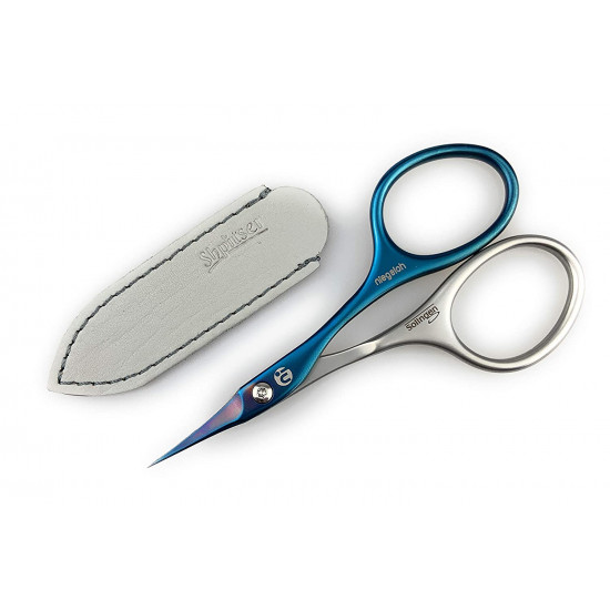 Niegeloh Solingen Extra Pointed Cuticle Tower Point Inox Style Titanium Blue Self Sharpened Scissors Made in Solingen Germany | Packed with Shpitser Leather Case Niegeloh Solingen Extra Pointed Cuticle Tower Point Inox Style Titanium Blue Self Sharpened Scissors Made in Solingen Germany | Packed with Shpitser Leather Case