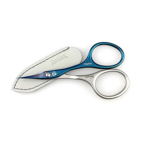 Niegeloh Solingen Extra Pointed Cuticle Tower Point Inox Style Titanium Blue Self Sharpened Scissors Made in Solingen Germany | Packed with Shpitser Leather Case
