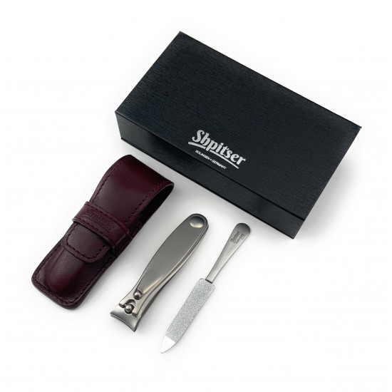 Shpitser Solingen 2 Pieces Luxuries TopInox Surgical Stainless Steel German Men's Hand Sharpened Manicure Pedicure Clipper Set Grooming kit In Italian Leather Case Made in Solingen Germany