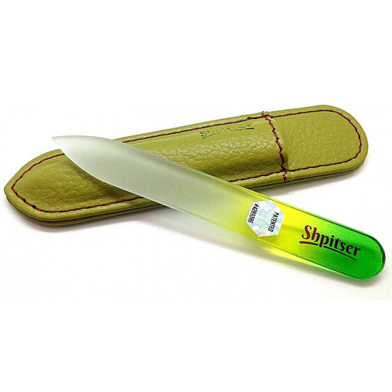 Genuene Czech Patented Bohemian Crystal Glass Nail File in Leather Case, 9cm Green-Yellow-Green Genuene Czech Patented Bohemian Crystal Glass Nail File in Leather Case, 9cm Green-Yellow-Green
