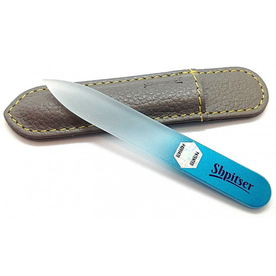 Genuene Czech Patented Bohemian Crystal Glass Nail File in Leather Case, 9cm Gray-turq Genuene Czech Patented Bohemian Crystal Glass Nail File in Leather Case, 9cm Gray-turq