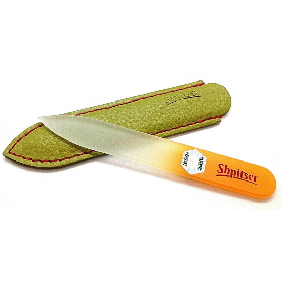 9cm Genuene Czech Patented Bohemian Crystal Glass Nail File in Leather Case Green-Orange 9cm Genuene Czech Patented Bohemian Crystal Glass Nail File in Leather Case Green-Orange