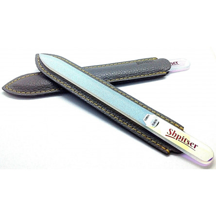 Genuene Czech Patented Bohemian Perl White Full Color Crystal Glass Nail File With Mirror Handle in Leather Case, 14cm