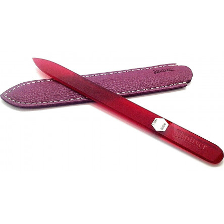 Genuene Czech Patented Bohemian Burgundy Full Color Crystal Glass Nail File in Leather Case, 14cm