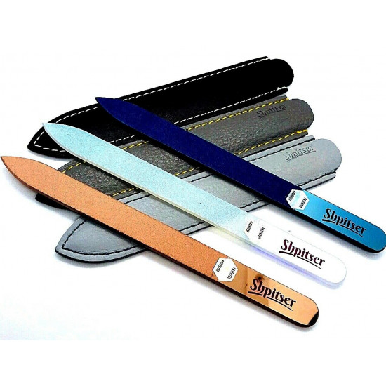 Genuene Czech Patented Bohemian Navy Blue Full Color Crystal Glass Nail File With Mirror Handle in Leather Case, 14cm Genuene Czech Patented Bohemian Navy Blue Full Color Crystal Glass Nail File With Mirror Handle in Leather Case, 14cm